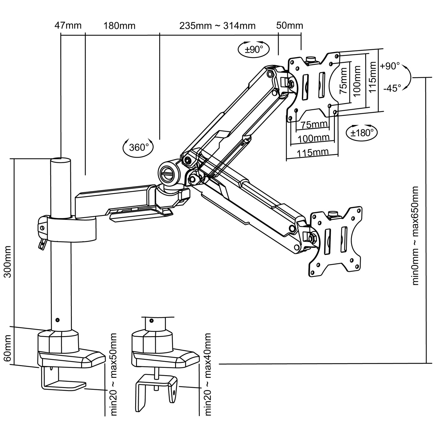 ガススプリング式 液晶モニターアーム AS-MABG03