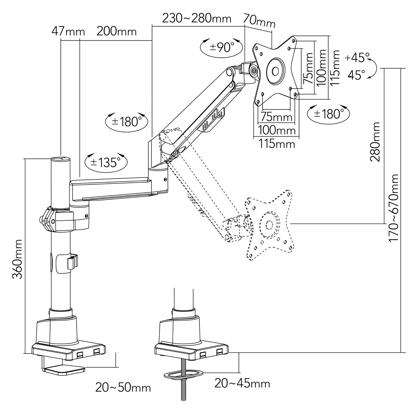 ガススプリング式 液晶モニターアーム AS-MABG04