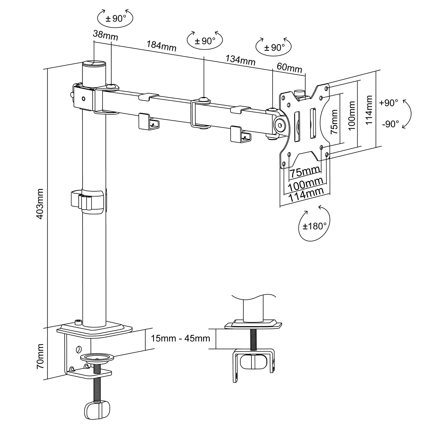 水平可動 液晶モニターアーム AS-MABH05-WH