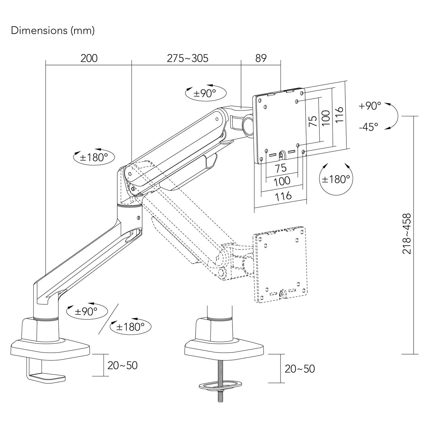 メカニカルスプリング式 液晶モニターアーム AS-MABM04