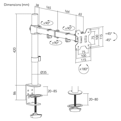 水平可動 液晶モニターアーム AS-MABH07