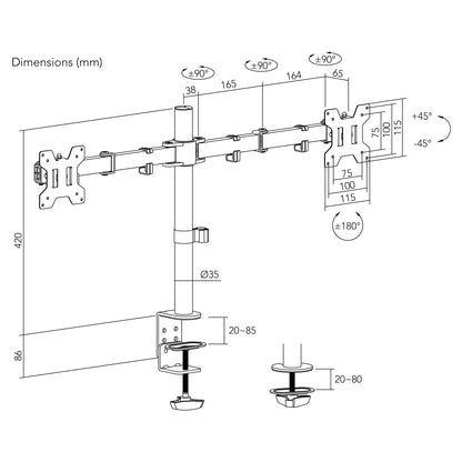 水平可動 デュアル液晶モニターアーム AS-MABH07D