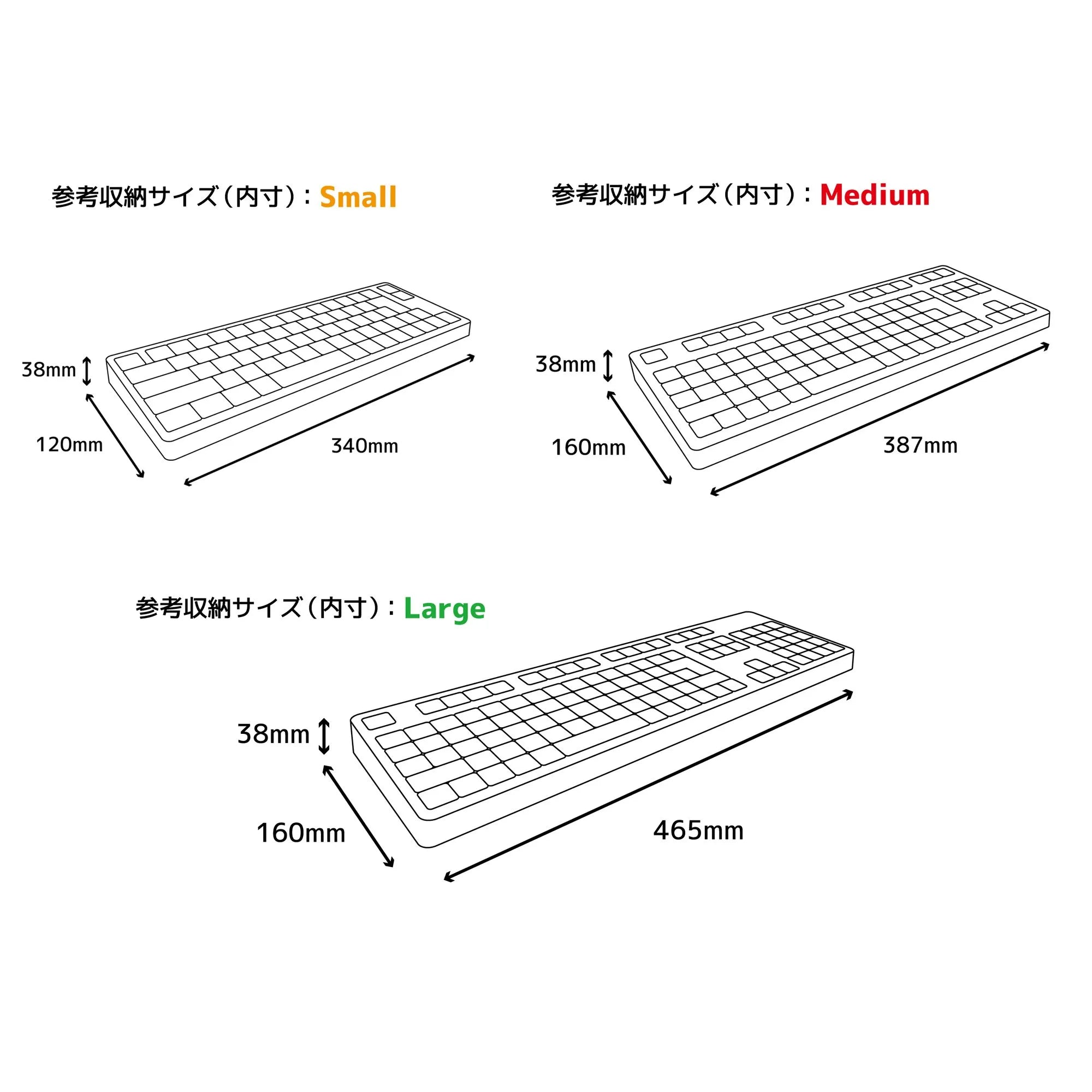 キーボードスリーブ-S,M,Lの３サイズ詳細